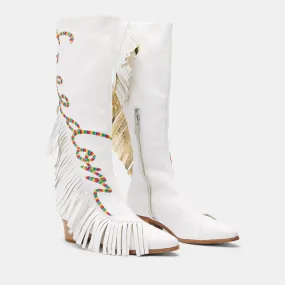 White Freedom Fighter Fringe Boot - Custom Made.