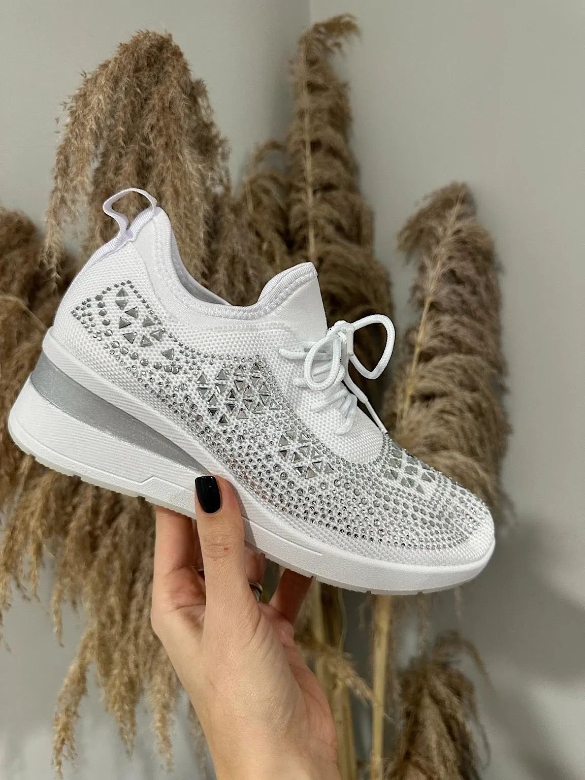 White Wedge Trainers with Embellishments