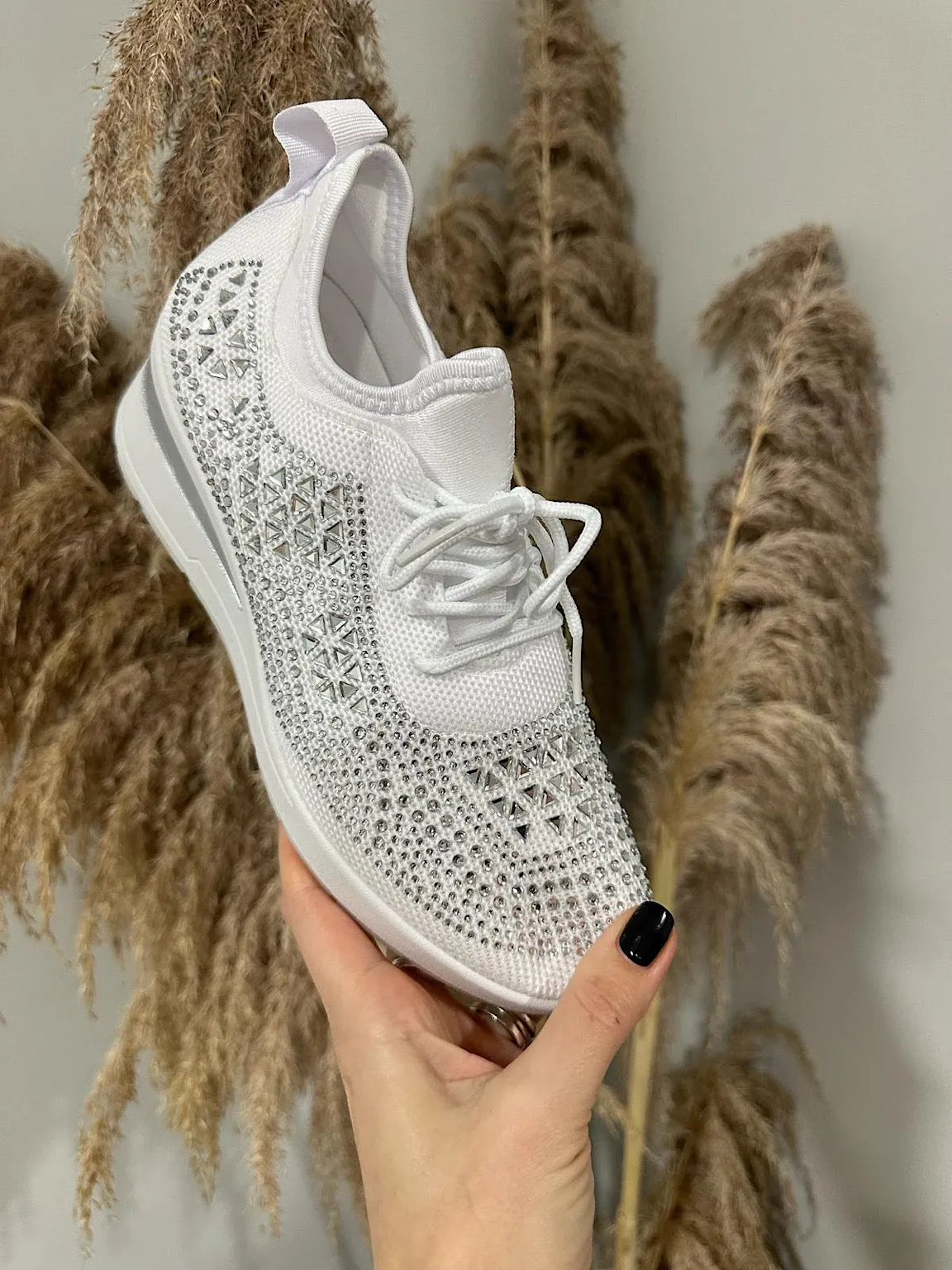 White Wedge Trainers with Embellishments