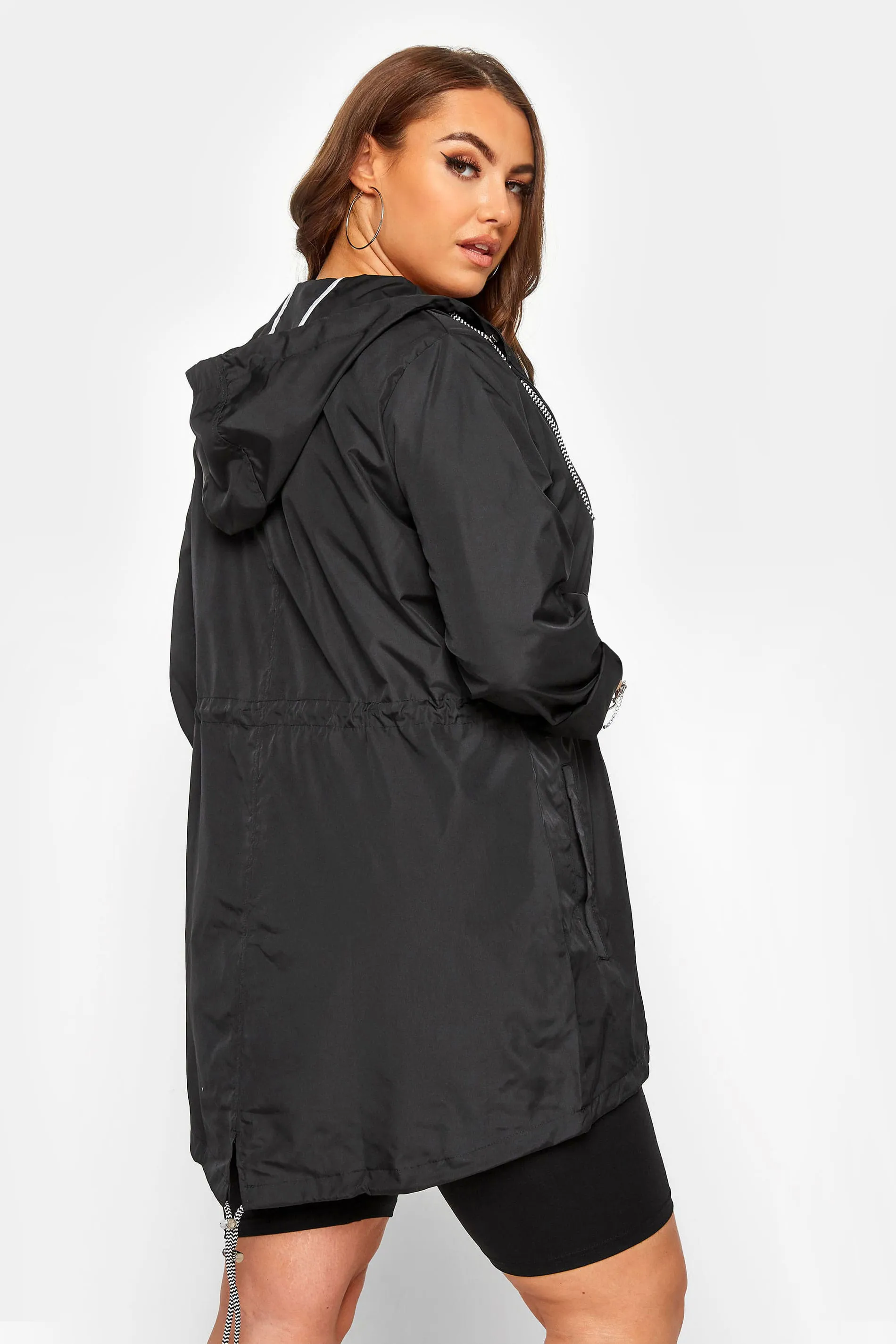 YOURS Curve Black Contrast Drawstring Pocket Parka