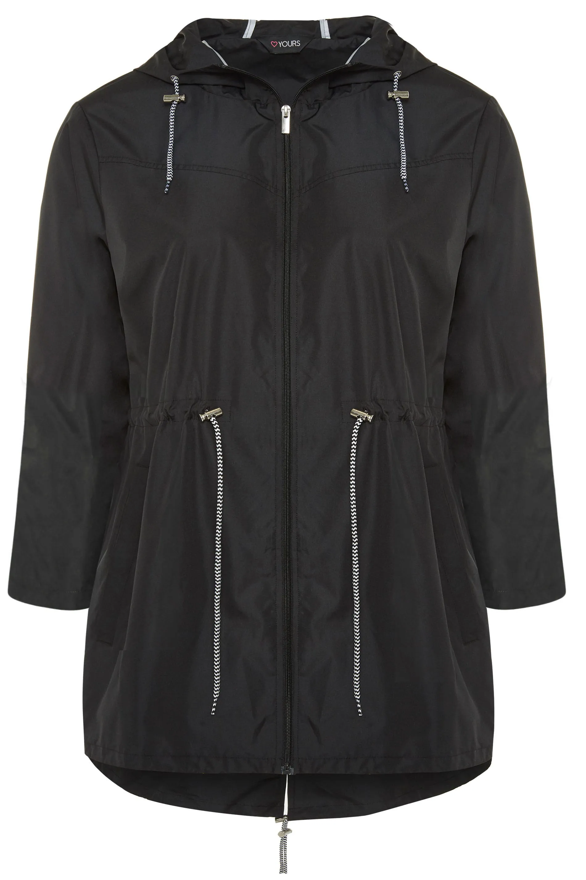 YOURS Curve Black Contrast Drawstring Pocket Parka